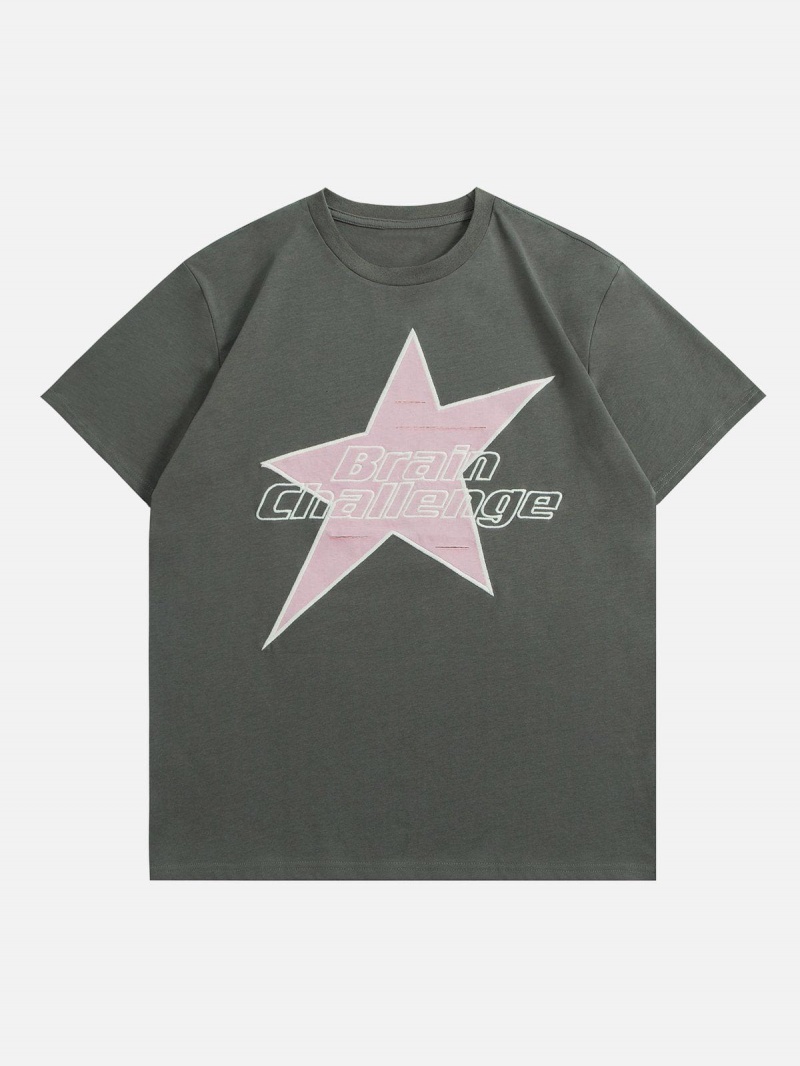 T Shirts Aelfric Eden Embroidery Star Letter Print Tee Vert | ESO-74915913